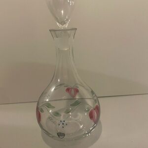 Orrefors Kostaboda Glass Decanter with Pink and Green Floral Design